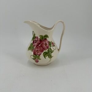 Vintage Hand-Painted Floral Pottery Pitcher Made by the Cash‎ Family Cottagecore